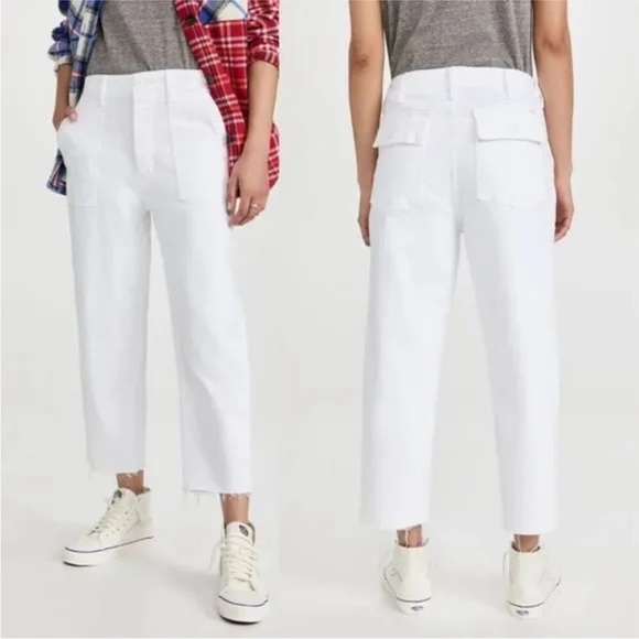 Mother Patch Pocket Private Ankle Fray Jeans White Size 30 - Picture 1 of 8